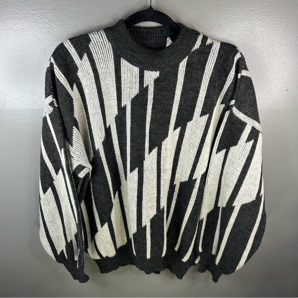 Vintage Made in Italy Wool Pullover Sweater White Grey Size Mens Large